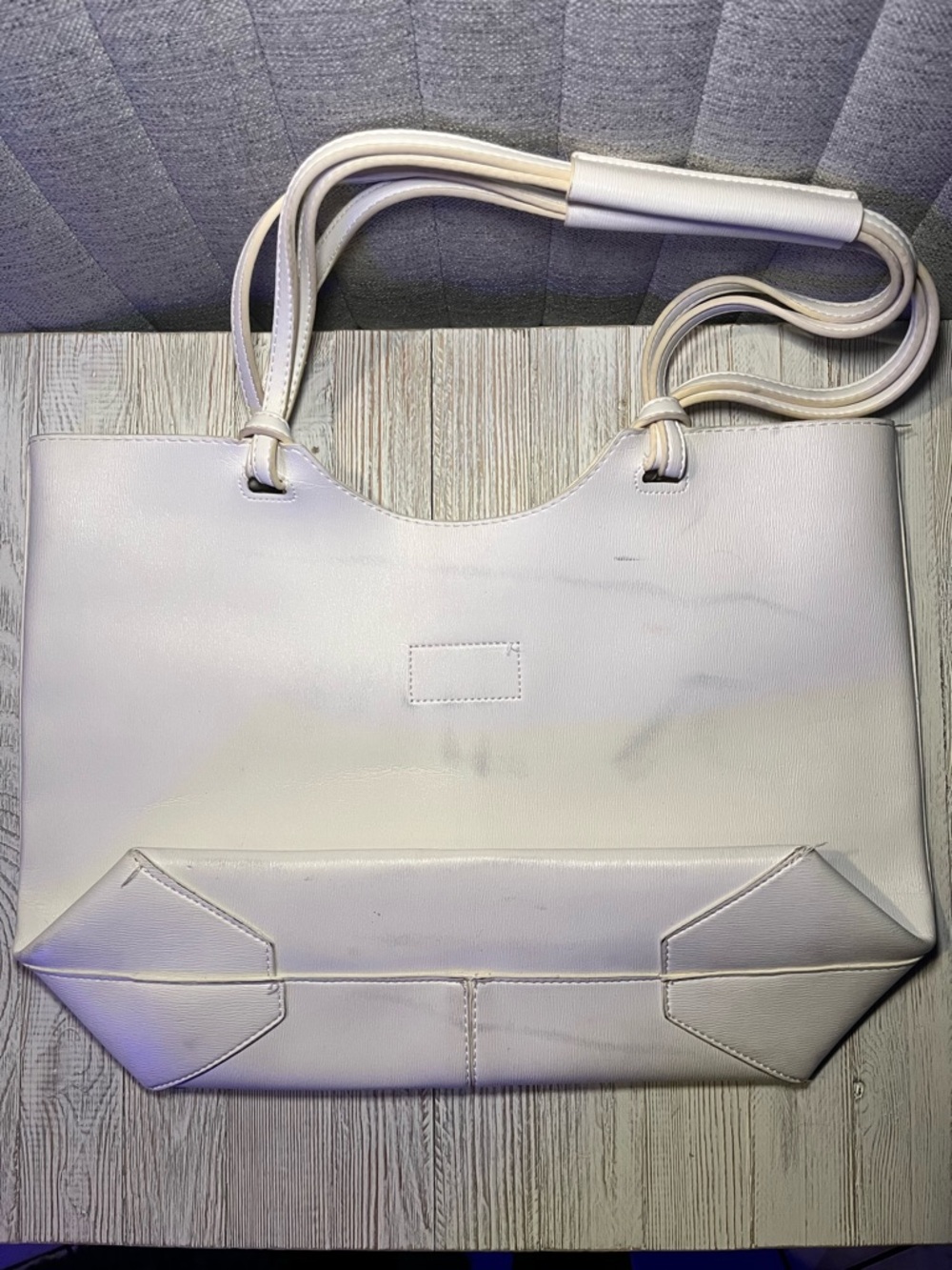 Neiman Marcus Cream Faux-Leather Tote with Double Shoulder Straps